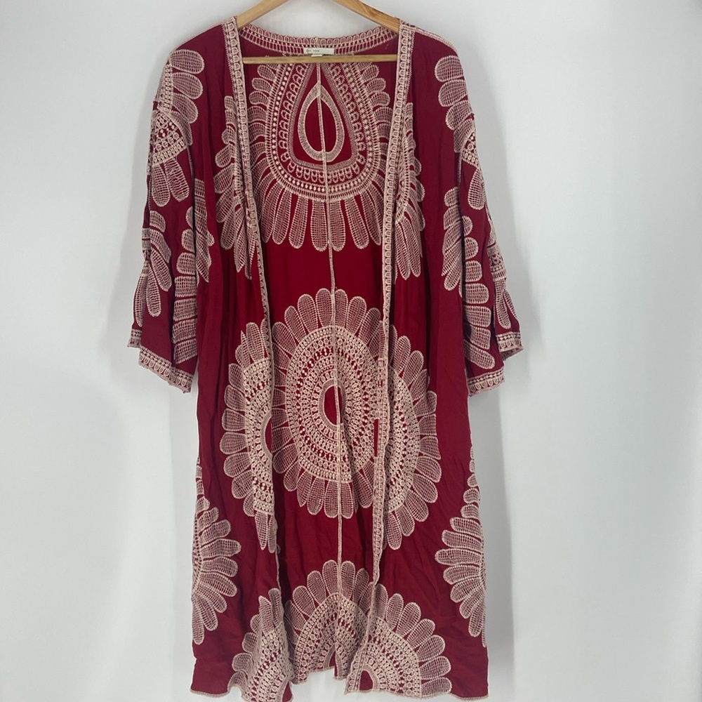 Bohemian Floral Print Tunic Dress in Deep Burgundy